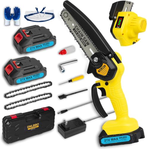 Mini Chainsaw - 6 Inch Battery Chainsaw with Power Display, 2 Batteries Included, Garden Tool for Tree Branch Trimming & Wood Cutting, Ideal Holiday Gifts for Men, Fathers & Gardening Enthusiasts - color: Yellow03