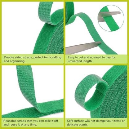 Reusable Plant Ties for Climbing Plants Hook and Loop Green Nylon Plant Straps Tape Double Sided Garden Tie Strap Reusable Adjustable Gentle Support for Vines, Trellis, Tomato (1/2 Inch x 16.4 ft) - size: 1/2 Inch x 16 Feet