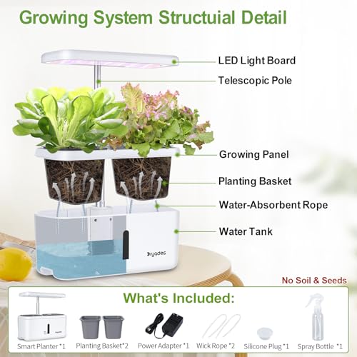 Indoor Garden System 19 Watt LED Growing Light Upgrade 2 Self-Watering Soil-Cultivated Growing Pots Gardening Gifts for Mom Plant Pot for Vegetables Herbs Tomato(No Seeds&Soil) - color: White-a
