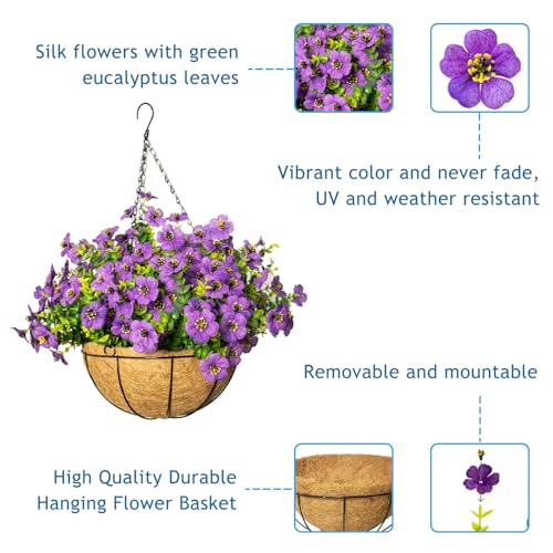 Artificial Hanging Flowers, UV Resistant, 12 Bundles, Purple - color: Purple