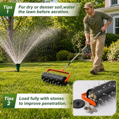 Rolling Lawn Aerator with 42 Spikes 15 Inch Manual Soil Penetrator