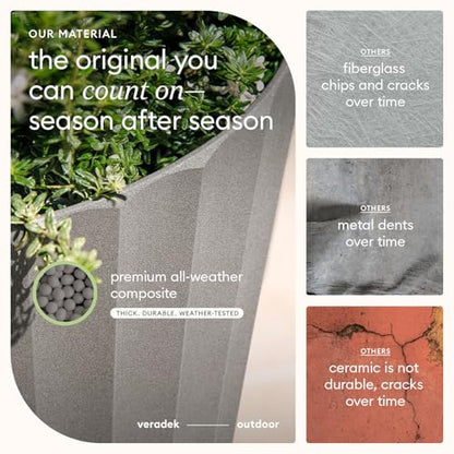 Veradek Column Series Tall Planter - Tapered Outdoor Planter with Shelf - color: Gray, style: Wide Groove - 2 Pack