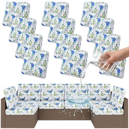 Smiry Waterproof Patio Cushion Covers, Stretch Outdoor Furniture Covers - color: Light Green, size: 12PCS