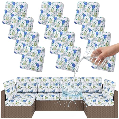 Smiry Waterproof Patio Cushion Covers, Stretch Outdoor Furniture Covers - color: Light Green, size: 12PCS