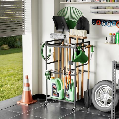 SPACECARE Garden Tool Organizer with Wheels, Up to 35 Long-Handled Tools - style: RACK-with Wheels