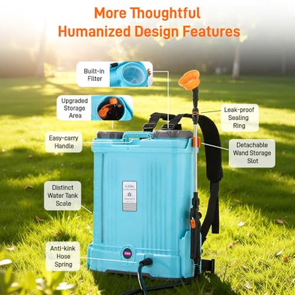 Backpack Garden Sprayer, 4.2 Gallon Electric Weed Sprayer w/ 5 Nozzles, Stir & Pressure Adj, Telescopic Wand, Battery Indicator, Battery Powered Rechargeable Auto Pump Sprayer for Yard, Lawn