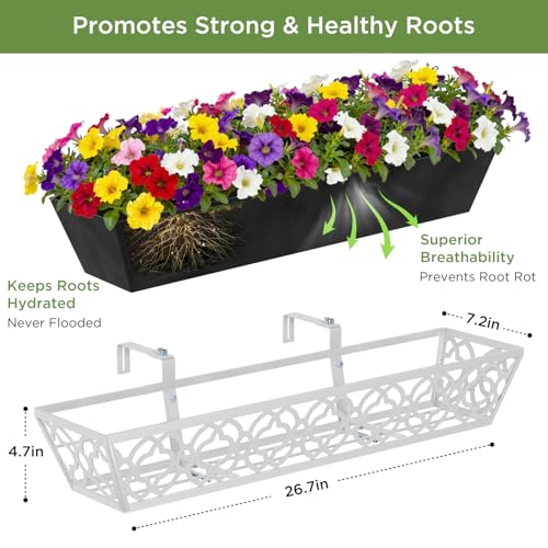 Y&M 2Pack 30'' Metal Railing Planter Box with Black Non-Woven Fabric Liner, Flower Boxes with Adjustable Brackets, Large Hanging Window Boxes for Fence, Deck, Balcony, and Garden - Gray 2p - size: Flower 30in 2P-Gray