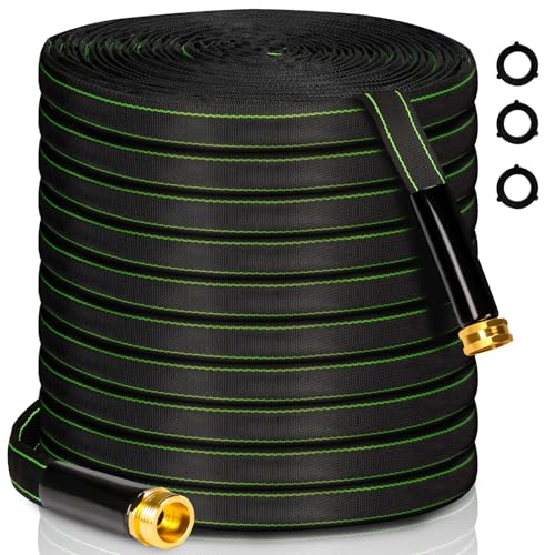 Garden Hose 50 ft Water Hose Flexible Heavy Duty Outdoor Lightweight No Kink Long Non-Expandable High Pressure Flat Hoses Pipe 100’ Strong 3/4’’ Brass Fitting for Outside Yard Lawn Car Wash - size: 50FT