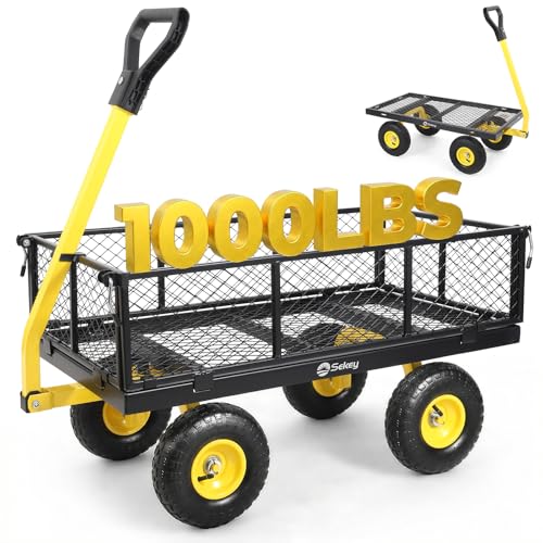 Sekey Steel Garden Cart, 1000 lb Capacity, Removable Sides, 10 in Tires - color: Black, size: 1000LBS