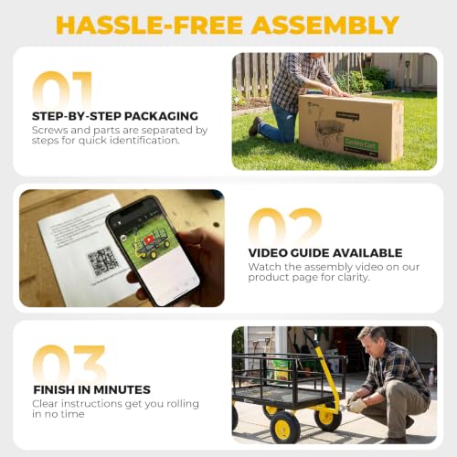Sekey 12 Cu Ft Steel Garden Cart, 1600 lb Capacity, Towable Handle - color: Black, size: 1600LBS