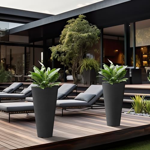 Kante Set of 2 Black Plastic Round Planters 29" Tall Home & Outdoor - color: Black, size: 29" H