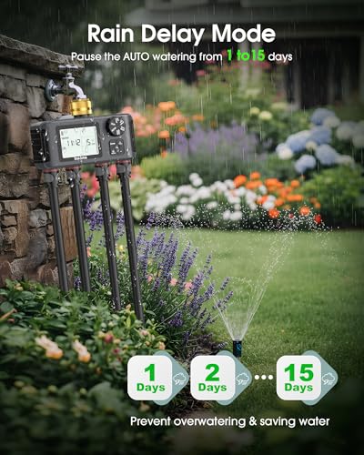 Insoma 4 Zones Sprinkler Timer with Brass Inlet, Water Timer for Garden Hose with Auto/Manual/Rain Delay Mode, Hose Timers for Irrigation Watering System for Yard, Lawn, Plant Watering
