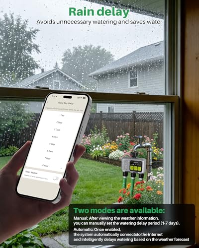 WiFi Water Timer 3 Outlet for Garden Hose, Smart Sprinkler Controller with 984ft RF Range, Smart Lawn Watering System Irrigation Timer, APP/Voice Control, Rain Delay, Manual Irrigation - size: 3 Outlet