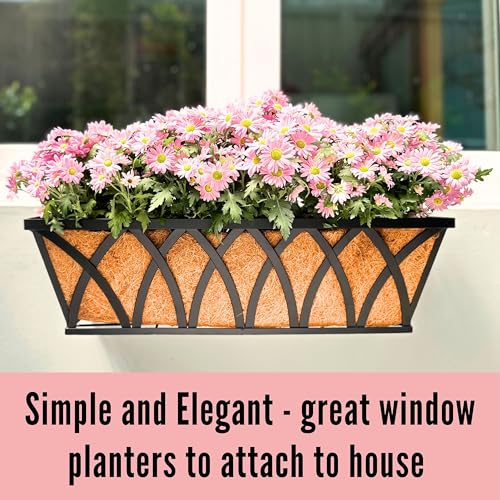 LaLaGreen Wall Hanging Planters (2 Pack, 30 Inch) Balcony Fence Planter with Coco Liner, Metal Window Planter Box Attach House Outdoor Flower Basket Plant Holder Rail Railing Deck Porch Horse Trough - size: 30" (76cm) x 2 Pack