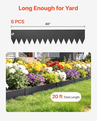 VEVOR Galvanized Steel Landscape Edging, 6-Pack 40 x 8 Inch Metal Edging for Landscaping with 6 Mounting Clips, Bendable Metal Garden Edge Border for Flower Bed, Yard Pathway, Black - size: 40" L x 8" H,6 Pack, style: Modern