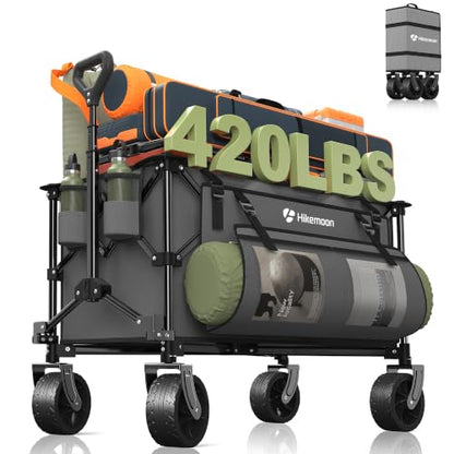 HIKEMOON 150L Collapsible Wagon Compact with Big Wheels, 420LBS Grey - color: Gray