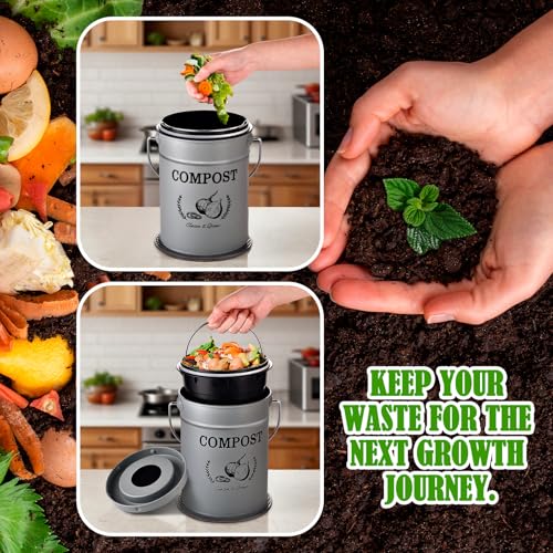 AOSION 1 Gallon Countertop Compost Bin for Kitchen with Lid,Odor Resistant - color: Grey(Non-Slip Mat & Drainage Mat)