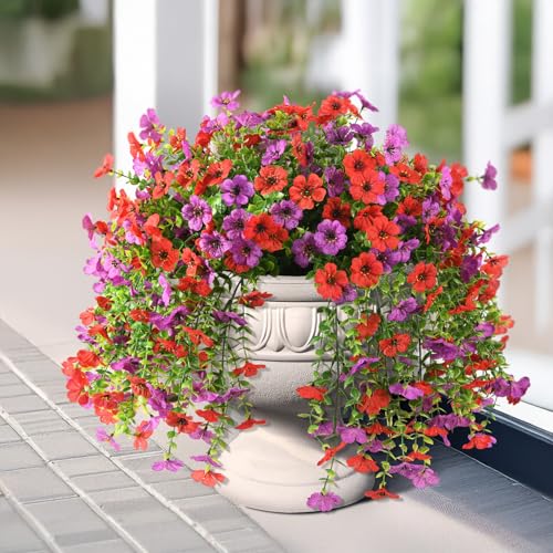 INQCMY 2 Pcs Artificial Fake Hanging Flowers for Outdoors UV Resistant - color: Red Purple