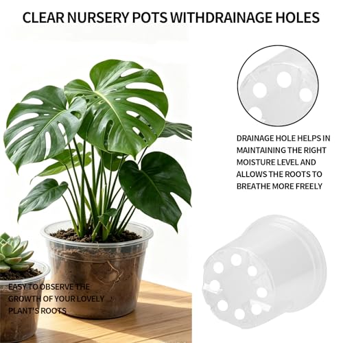 24 Pcs Clear Nursery Pots with Drainage, 4-9.5" Plastic Plant Pots - size: Size C