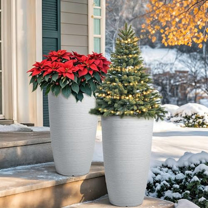 2-Pack 23.5" White Plastic Tall Tapered Planters with Ribbed Texture - color: 23.5" Pp-brushed White
