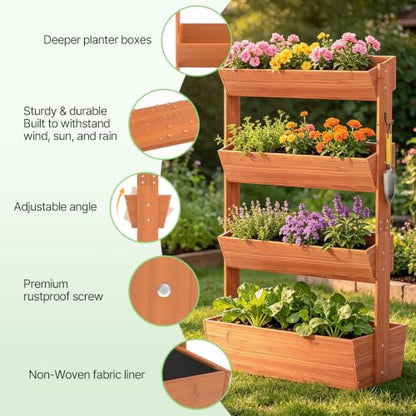 Suteck Raised Garden Bed, 4 Tier Vertical Wooden Planter Box - size: 4 Tier