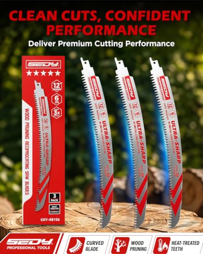 12 Inch Japanese Teeth Reciprocating Saw Blades, Arc Edge Wood Pruning Saw Blades 6TPI for Tree Trimming, Branch Cutting, Green Timber and Wet Wood, 3 Pack - color: 3-Pc 12" Precision Pruning