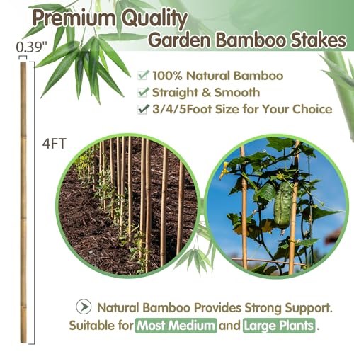 Bamboo Stakes,4FT Natural Bamboo Garden Stakes,BOVITRO 25Pcs Plant Stakes - size: 48 Inches, Pack of 25