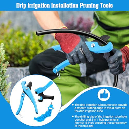Feekoon Drip Irrigation Hole Punch Tool, 2 in 1 Drip Tubing Punch and Fitting Insertion Tool for 1/4 Inch Emitters, 16 20 25mm PE Pipe, Garden Repair(Blue,115 Irrigation Plugs) - color: Blue