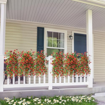 Artificial Flowers for Outdoors, 2 Pcs Faux Hanging Plants UV Resistant - color: Red and Brown