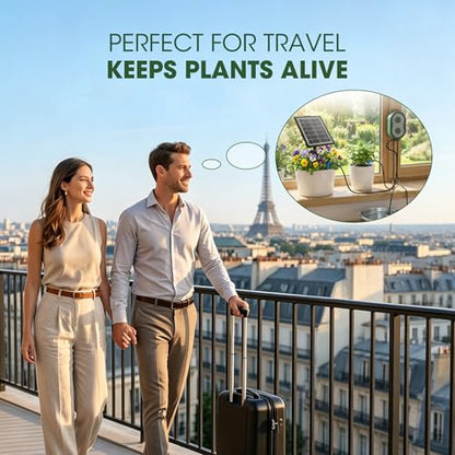 50FT Solar Automatic Drip Irrigation Kit System, Smart Self-Watering System with USB Charging for Outdoor Indoor Use, 2200mAh Automatic Watering System Supports 15 Pots for Garden, Balcony & Patio