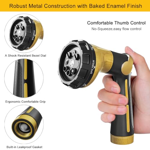 FANHAO Heavy Duty Garden Hose Nozzle, Metal Hose Sprayer Easy Thumb Control - color: Yellow
