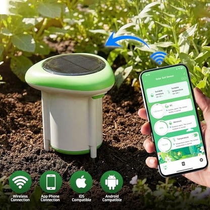 WiFi Soil Moisture Meter, 3-in-1 Smart Soil Tester for EC/Temp/Moisture, Wireless Plant Monitor with App, High Precision Digital Soil Sensor for Indoor Outdoor Garden & Lawn(Solar Powered)