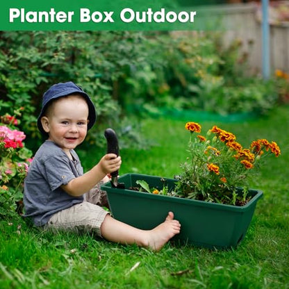 16.9 Inches Deck Railings Planter Box, 2Pcs Hanging Flower Pots, Green - color: Black Green