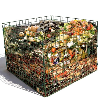 Large Compost Bin Outdoor, Square Mesh Garden Wire Compost Bin for Stacking Leaves and Yard Waste Green 36X36X28 Inches - color: Green
