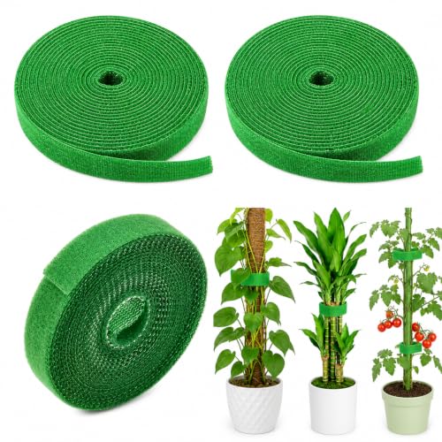 Reusable Green Nylon Plant Ties, 3 Pack 5M Double-Sided Garden Tape for Support, Tomato, Vine, Vegetable Plants, Soft Tree Training Wraps with Cutter for Gardening
