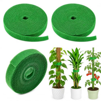 Reusable Green Nylon Plant Ties, 3 Pack 5M Double-Sided Garden Tape for Support, Tomato, Vine, Vegetable Plants, Soft Tree Training Wraps with Cutter for Gardening