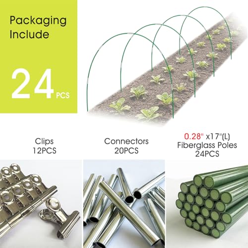 RIFNY Garden Hoops for Raised Beds, Greenhouse Hoops for Row Cover, 24 PCS - style: 24Pcs-Green-0.28" Dia