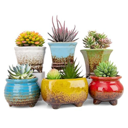 ARTKETTY Succulent Pots, Small Plant Pot with Drainage, Ceramic Planters - color: Colorful-c