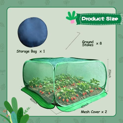 Pop Up Plant Netting Cover 40×40×20” Shade Mesh Cage Shade Top + Mesh Side - size: 100*100*50 2PCS