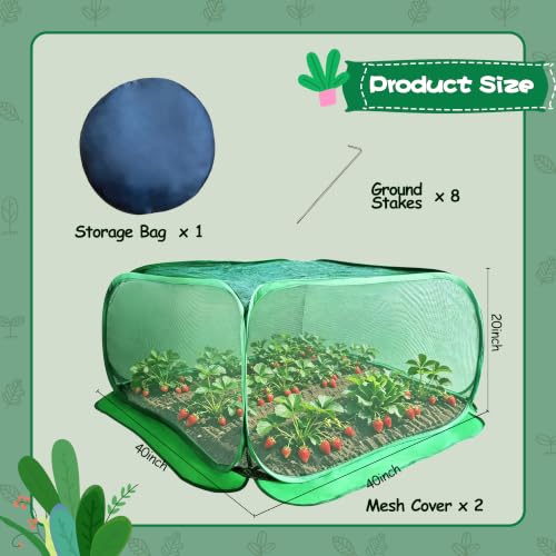 Pop Up Plant Netting Cover 40×40×20” Shade Mesh Cage Shade Top + Mesh Side - size: 100*100*50 2PCS