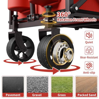 34" Extra Long Collapsible Wagon Cart, 360LBS Capacity, Red - color: Red