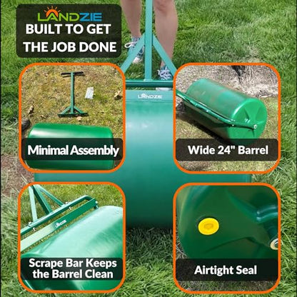 Landzie - Lawn Roller 24 Inch, Water Filled Poly Sod Roller - size: 24 Inches