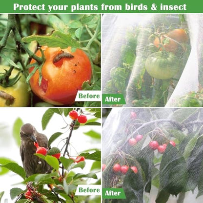 Unves 10'x12'Garden Netting, Bird Mosquito Netting Row Covers Bird Net - size: 10 x 12 Ft x 1 pc