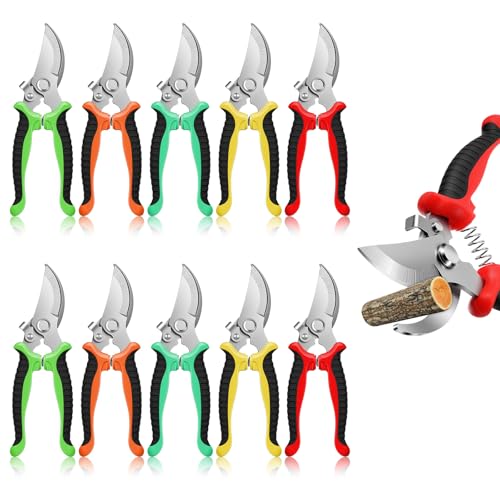 10 Pcs Garden Shears Pruning Garden Clippers Bulk Bypass Pruner Heavy Duty for Gardening Hedge Plant Cutting Flower Scissors for Rose, Tree Trimming & weak Hand, Heavy Duty Pruning Scissor