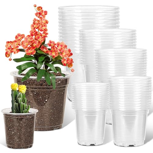 JNYONG 60 Pack 3.5/4/5/6/7 Inch Clear Nursery Pots with Drainage Hole - size: 3.5/4/5/6/7 Inch 60 pack