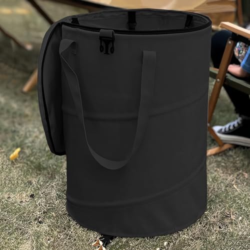 Pop up Camping Trash can with lid,Collapsible 24 Gallons Trash can with Sorting Clips,Garden Garbage Bag with Lid,Lawn and Leaf Bags - Reusable Yard Waste Bags (Black) - color: Black