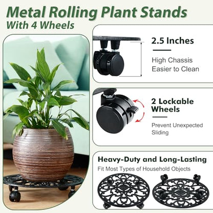 14 In Rolling Plant Stand with Wheels Metal Plant Caddy with Wheels 1 Pack - color: Black, size: 14 inch: 1 pcs