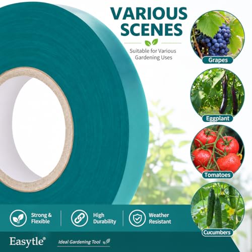 Easytle 2 Pack x 150 ft Stretch Tie Tape Roll, 1/2" Garden Tie Tape, Thick Sturdy Plant Ribbon Garden Green Vinyl Stake Gardening Tools for Indoor Outdoor Patio Plant Use - size: 300 ft