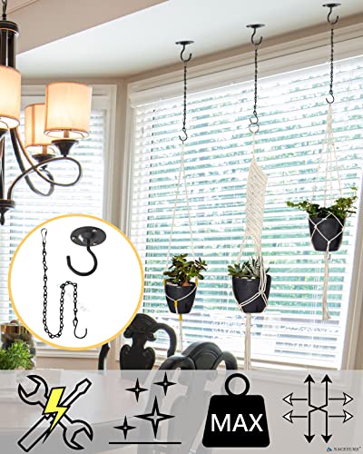 NACETURE Heavy Duty Plant Ceiling Hooks with Chain, Black, 3 Pack - color: Black With Chain