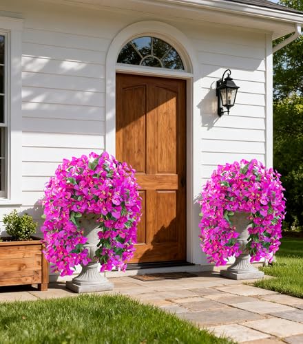 2 PCS Bougainvillea Artificial Hanging Flowers Plants for Outdoors, Purple - color: Purple